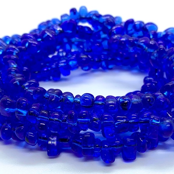 UNSIGNED Jewelry Vtg Cobalt Blue Glass Bead Necklace Translucent